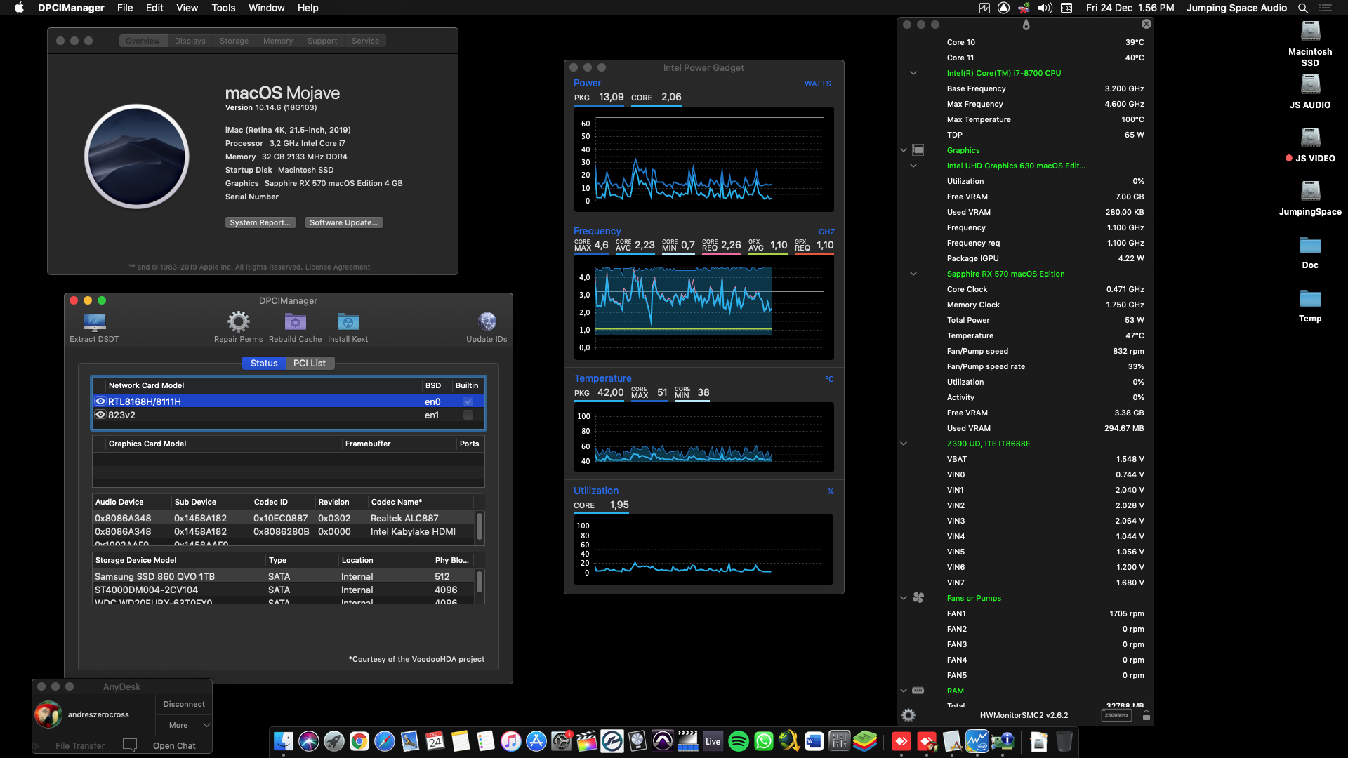 Success Hackintosh macOS Mojave 10.14.6 Build 18G103 in Gigabyte Z390-UD + Intel Core i7 8700 + Sapphire RX 570